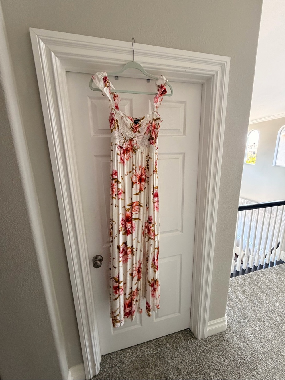 Grand stage - -Shoulder White Floral Maxi Dress with Pink & Orange Blooms - Picture 7 of 7